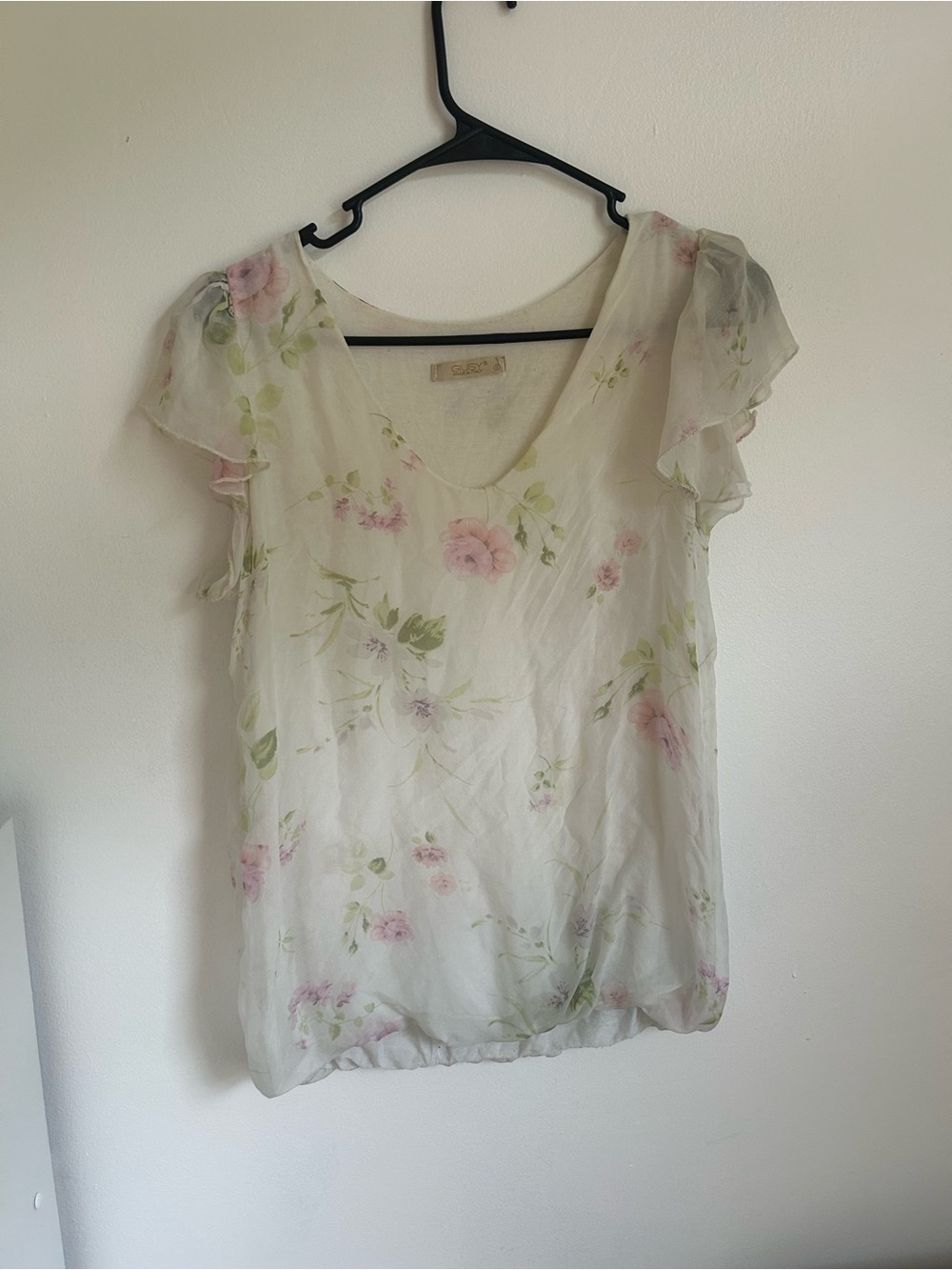 Giusy Italy 100% Vintage Silk Floral Blouse Small Coquette Bubble Hem